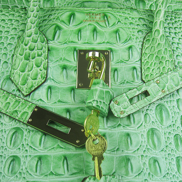 High Quality Fake Hermes Birkin 35CM Crocodile Head Veins Leather Bag Green 6089 - Click Image to Close